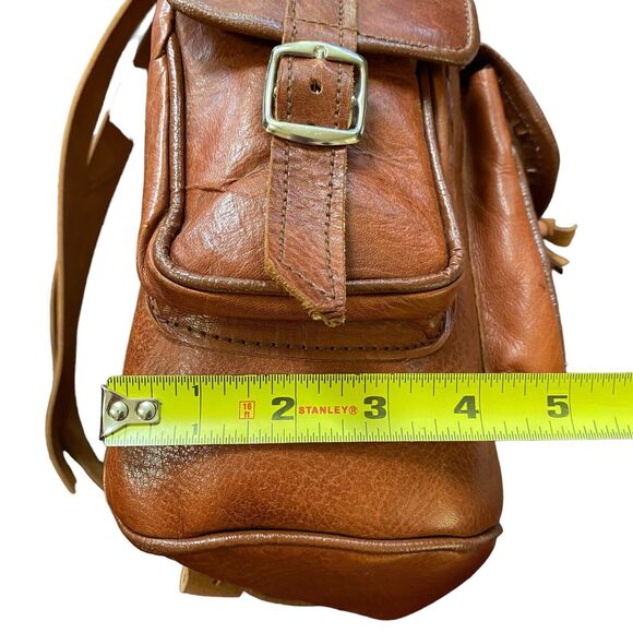 Vintage Tan Leather Drawstring Backpack Rucksack Rugged Bag Brown